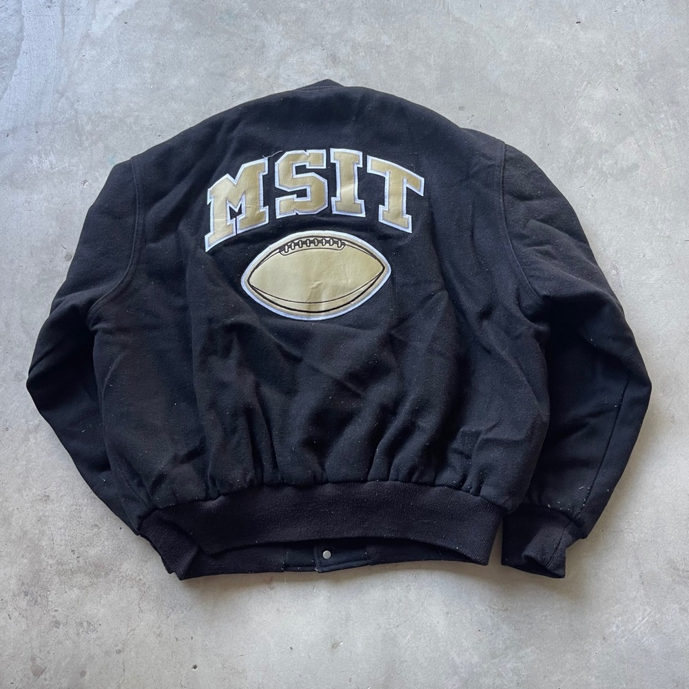 Holloway Varsity Letterman Jacket Mens XL Black Wool MSIT Football Patrick 08